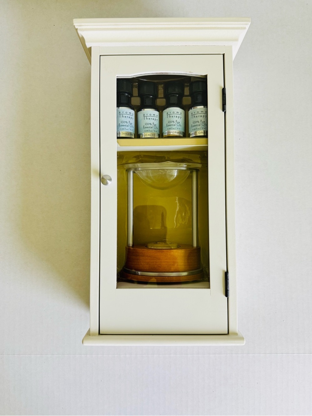Aroma Therapy Diffuser 4 Pure Essential Oils ,Tea Lights in 14” wood Cabinet